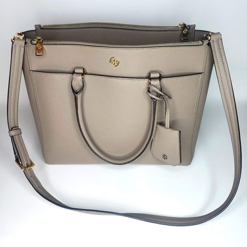 Tory Burch Robinson Scratch Resistant Leather Double Zip Tote with Dust Bag